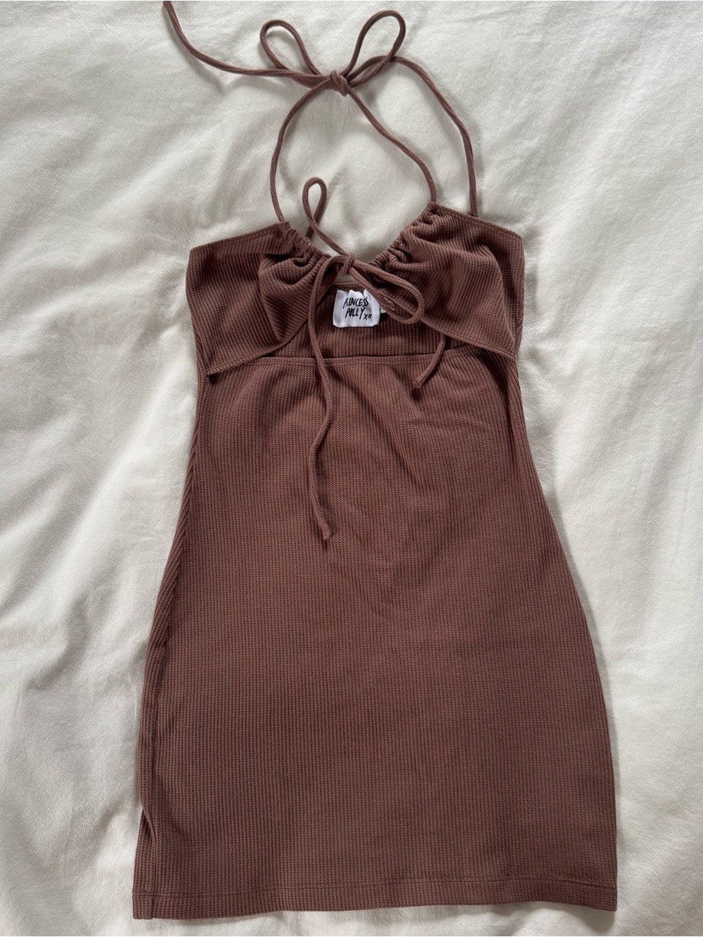 Brown Ribbed Halter Mini Dress Princess Polly